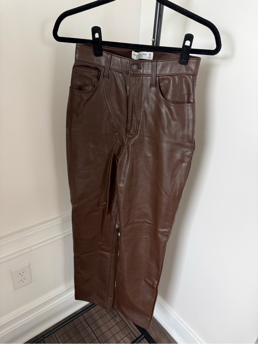 Abercrombie & Fitch Brown Faux Leather High-Rise Straight Pants